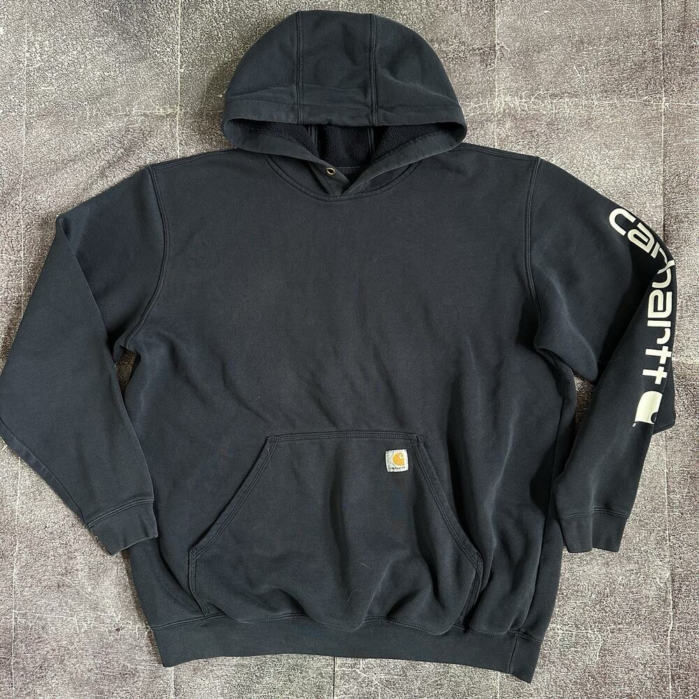 Men's Carhartt Loose Fit Midweight Logo Sleeve Navy Blue Hoodie Sweatshirt Sz XL